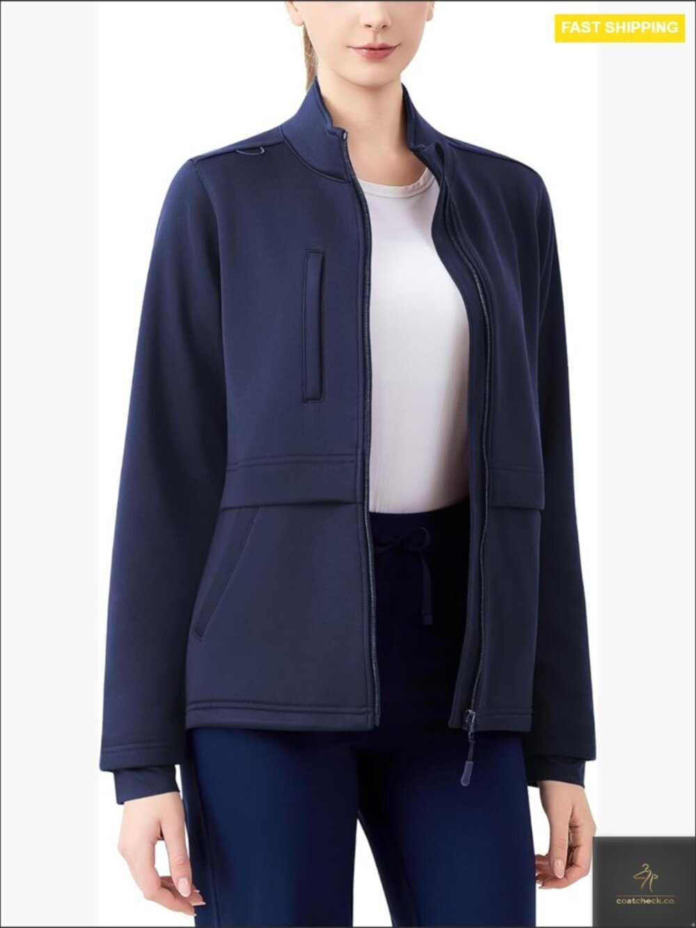 Heavyweight Bonded Fleece Scrub Jacket Zip-up Modern Fit Uniform Coat Pockets